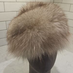 Fox Fur Hat - Beige And Brown